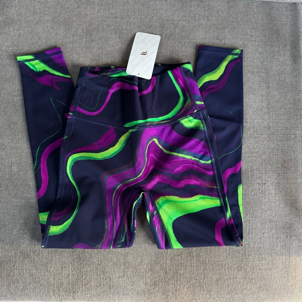 NWT Fabletics Women's Leggings - Neon Green and Purple Swirl - size S